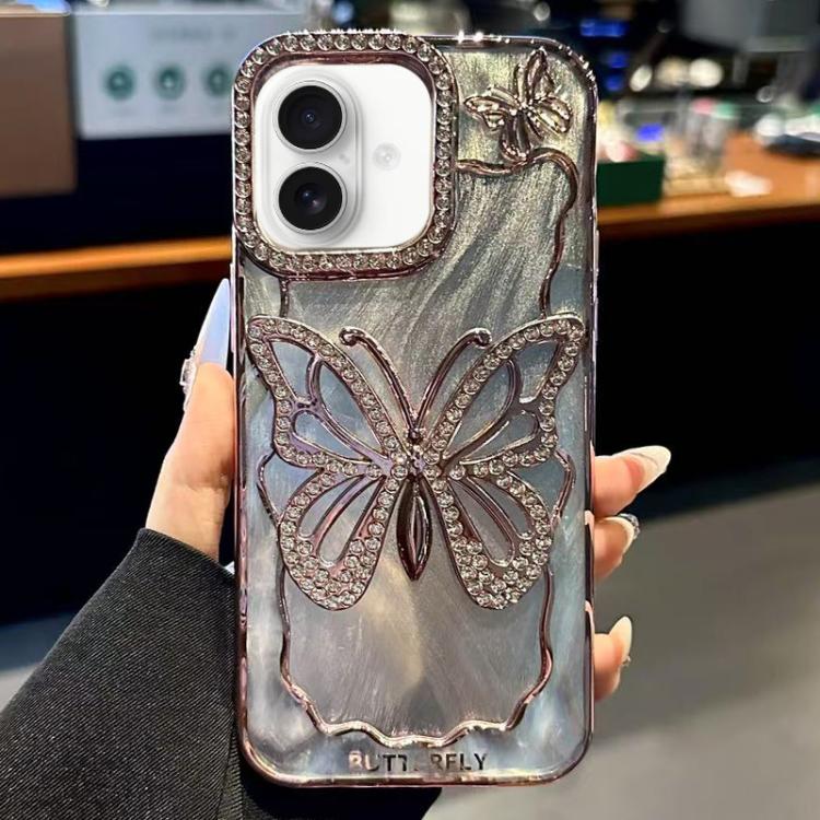 For iPhone 16 Butterfly Electroplating TPU Phone Case with Epoxy Cardboard