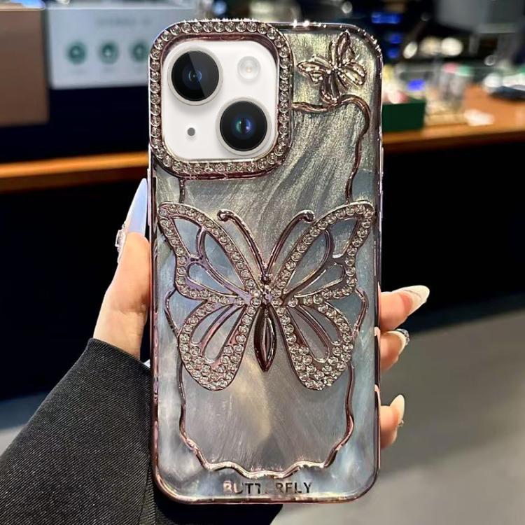 For iPhone 15 Plus Butterfly Electroplating TPU Phone Case with Epoxy Cardboard