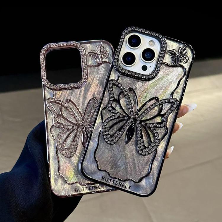 For iPhone 15 Plus Butterfly Electroplating TPU Phone Case with Epoxy Cardboard