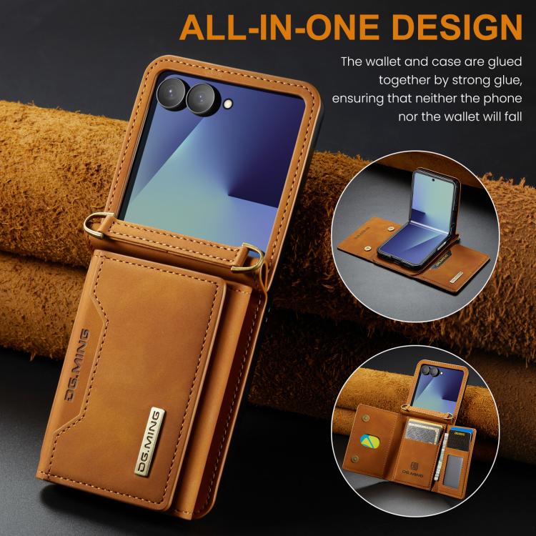 For Samsung Galaxy Z Flip7 5G DG.MING M2 Series 3-Fold Multi Card Bag hybrid Magnetic Phone Case with Long Lanyard