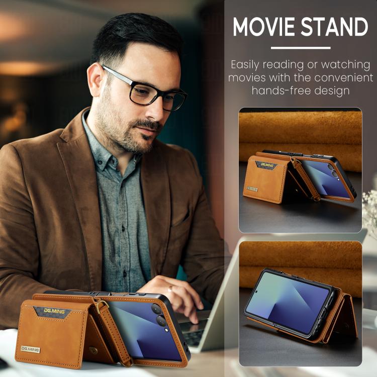 For Samsung Galaxy Z Flip7 5G DG.MING M2 Series 3-Fold Multi Card Bag hybrid Magnetic Phone Case with Long Lanyard