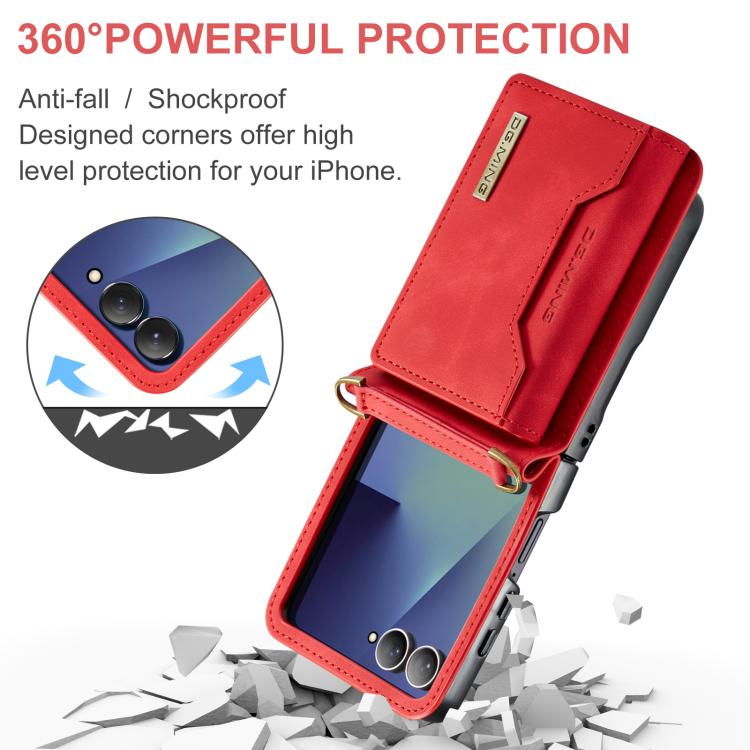 For Samsung Galaxy Z Flip7 5G DG.MING M2 Series 3-Fold Multi Card Bag hybrid Magnetic Phone Case with Long Lanyard