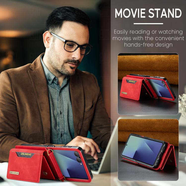 For Samsung Galaxy Z Flip7 5G DG.MING M2 Series 3-Fold Multi Card Bag hybrid Magnetic Phone Case with Long Lanyard