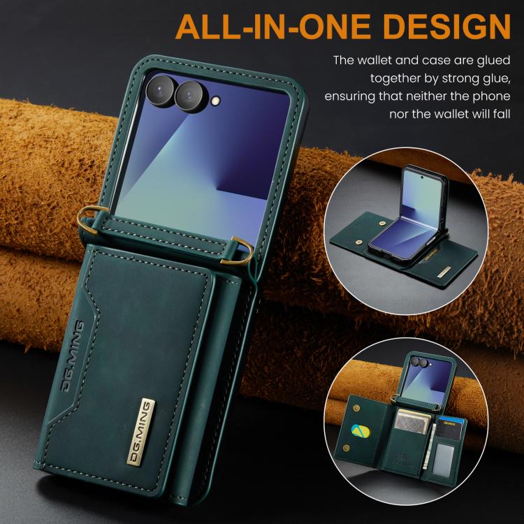 For Samsung Galaxy Z Flip7 5G DG.MING M2 Series 3-Fold Multi Card Bag hybrid Magnetic Phone Case with Long Lanyard