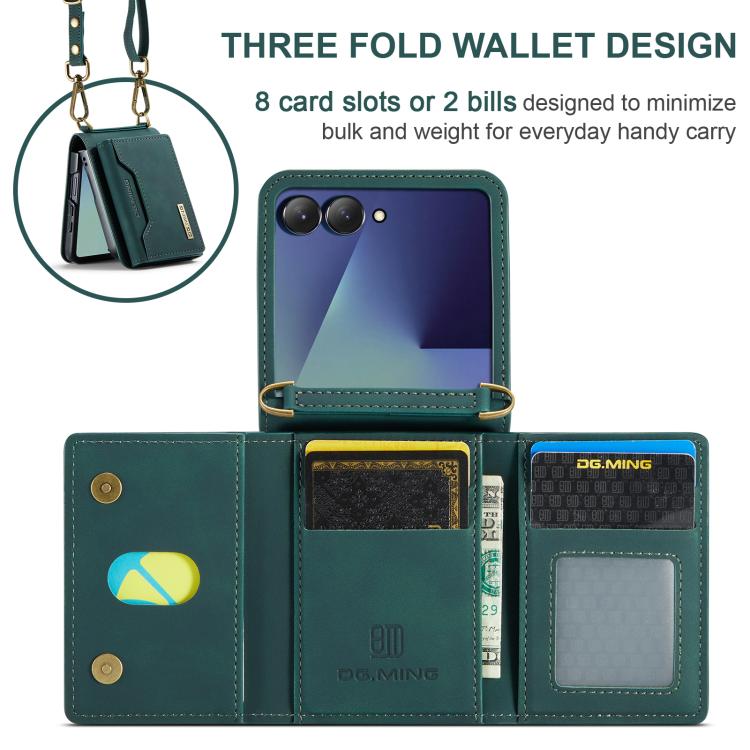 For Samsung Galaxy Z Flip7 5G DG.MING M2 Series 3-Fold Multi Card Bag hybrid Magnetic Phone Case with Long Lanyard