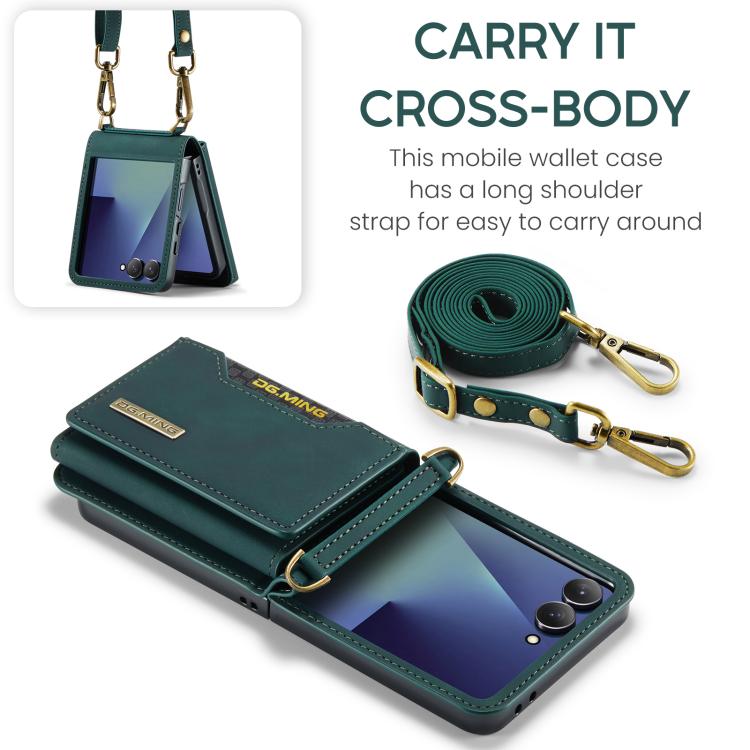 For Samsung Galaxy Z Flip7 5G DG.MING M2 Series 3-Fold Multi Card Bag hybrid Magnetic Phone Case with Long Lanyard