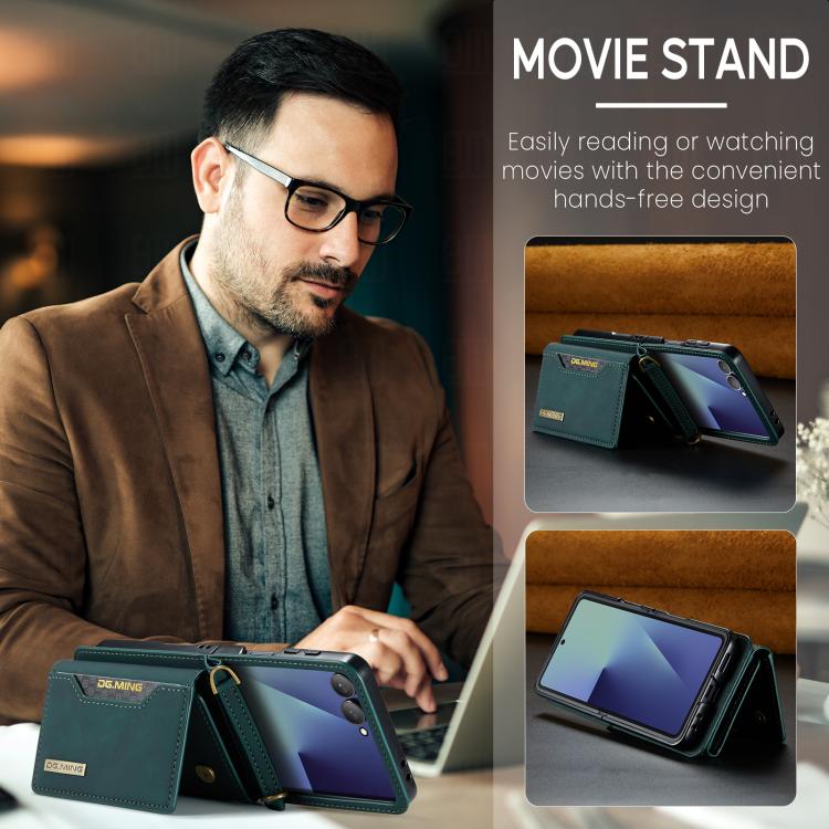 For Samsung Galaxy Z Flip7 5G DG.MING M2 Series 3-Fold Multi Card Bag hybrid Magnetic Phone Case with Long Lanyard