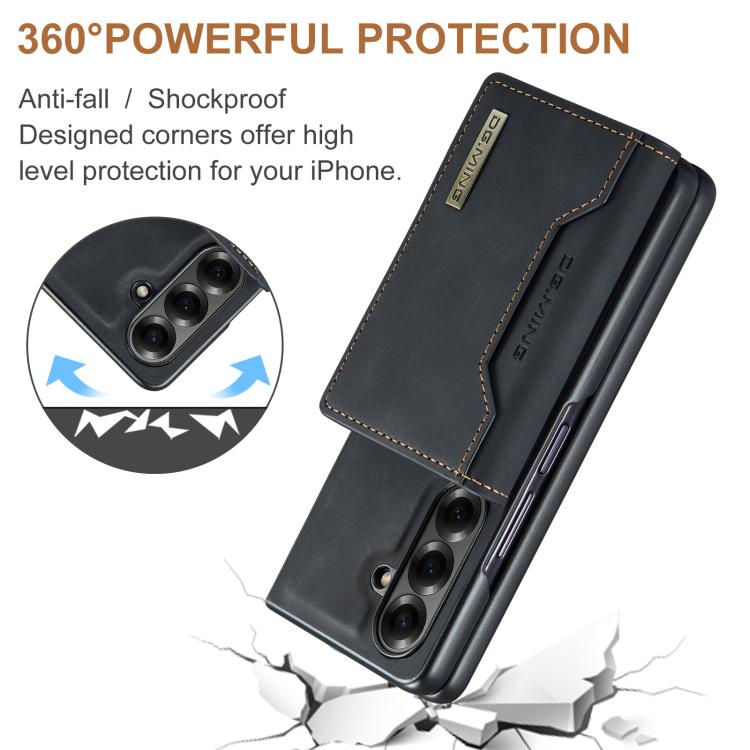 For Galaxy Z Fold7 5G DG.MING M2 Series 3-Fold Multi Card Bag hybrid Magnetic Phone Case with Long Lanyard