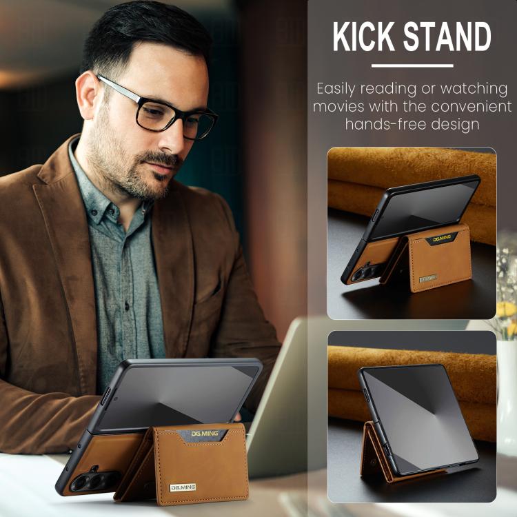 For Galaxy Z Fold7 5G DG.MING M2 Series 3-Fold Multi Card Bag hybrid Magnetic Phone Case with Long Lanyard