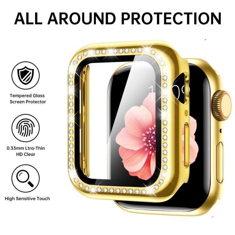 For Apple Watch Series 10 42mm xDfind O-shaped Diamond Metal Watch Band with Tempered Film Integrated PC Cover