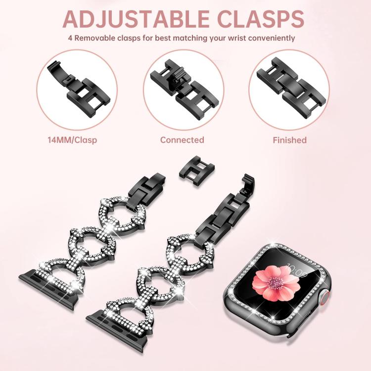 For Apple Watch Series 44mm xDfind O-shaped Diamond Metal Watch Band with Tempered Film Integrated PC Cover