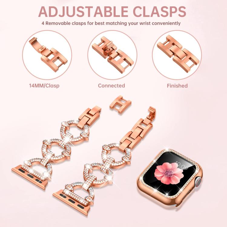For Apple Watch Series 44mm xDfind O-shaped Diamond Metal Watch Band with Tempered Film Integrated PC Cover