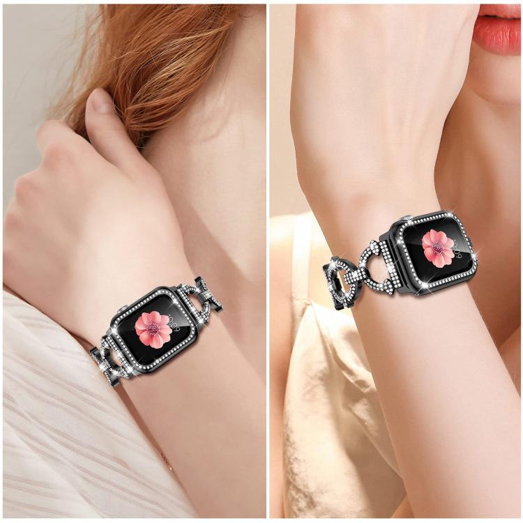 For Apple Watch Series 40mm xDfind O-shaped Diamond Metal Watch Band with Tempered Film Integrated PC Cover