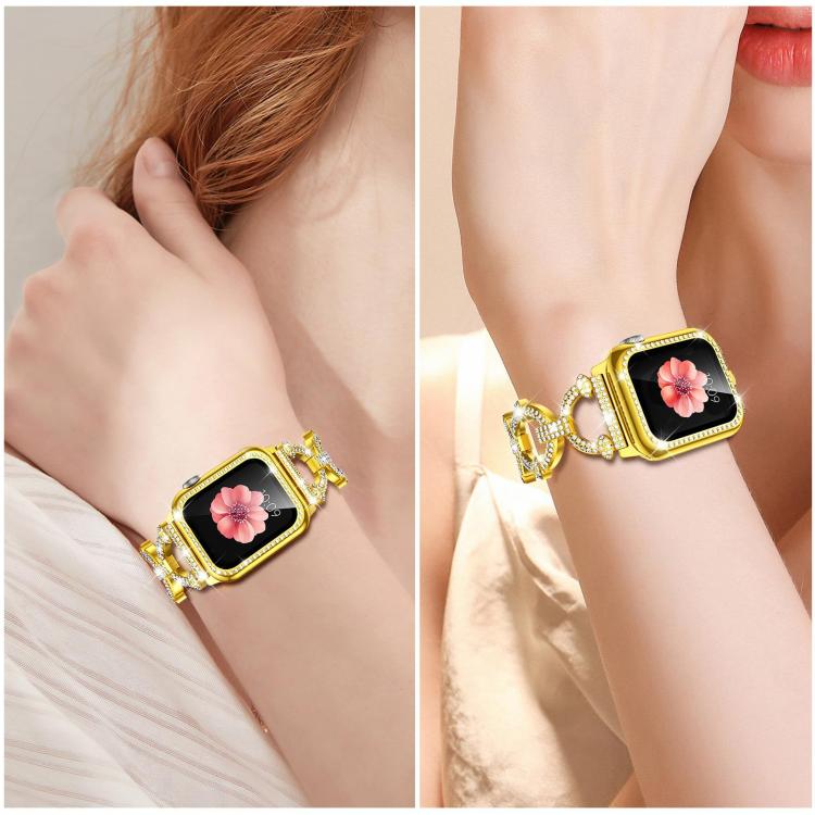 For Apple Watch Series 40mm xDfind O-shaped Diamond Metal Watch Band with Tempered Film Integrated PC Cover