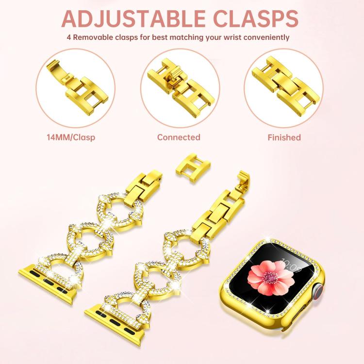 For Apple Watch Series 45mm xDfind O-shaped Diamond Metal Watch Band with Tempered Film Integrated PC Cover
