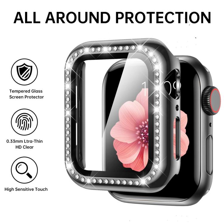 For Apple Watch Series 41mm xDfind O-shaped Diamond Metal Watch Band with Tempered Film Integrated PC Cover