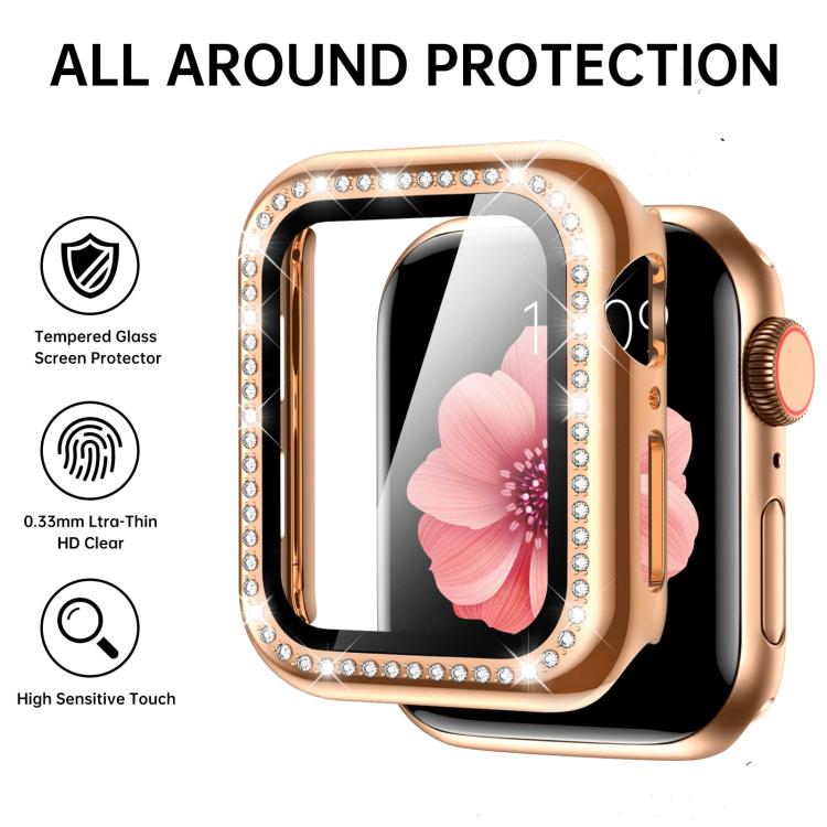 For Apple Watch Series 41mm xDfind O-shaped Diamond Metal Watch Band with Tempered Film Integrated PC Cover