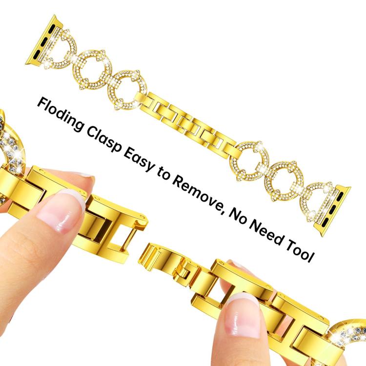 For Apple Watch Series 38mm xDfind O-shaped Diamond Metal Watch Band with Tempered Film Integrated PC Cover