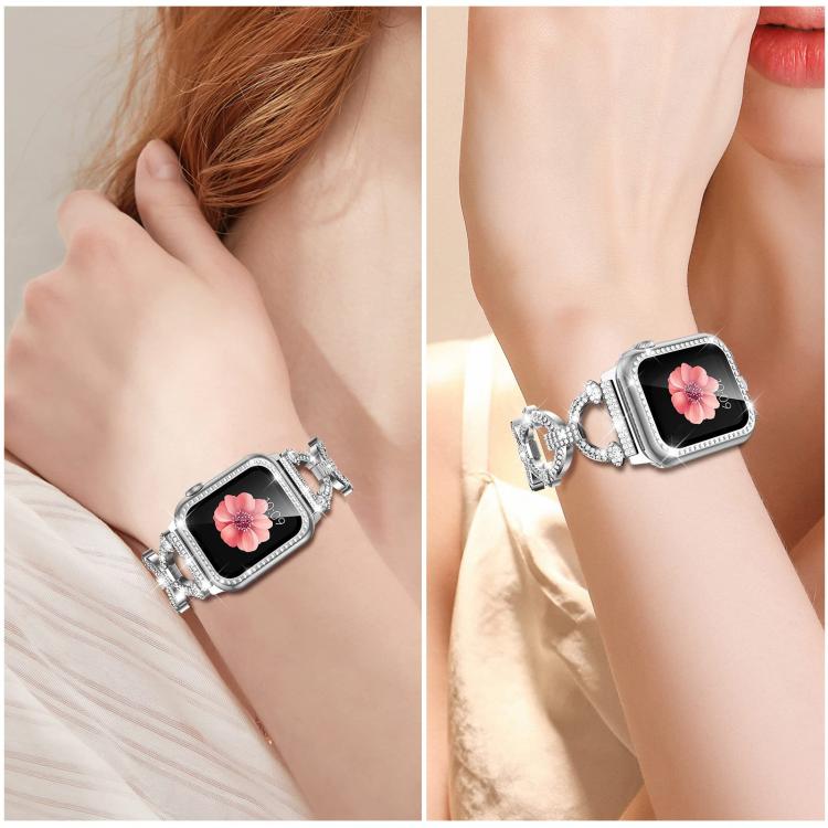 For Apple Watch Series 38mm xDfind O-shaped Diamond Metal Watch Band with Tempered Film Integrated PC Cover