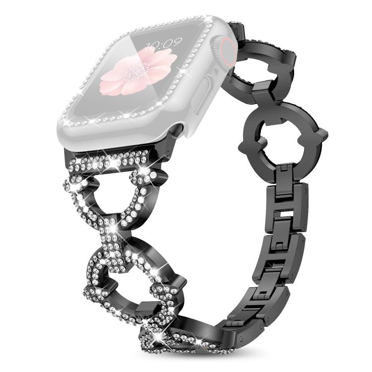 For Apple Watch Series 42mm xDfind O-shaped Diamond Metal Watch Band with Tempered Film Integrated PC Cover