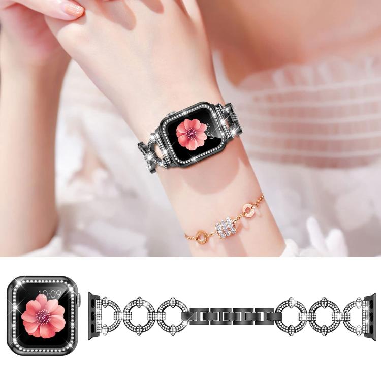 For Apple Watch Ultra 2 / 1 49mm xDfind O-shaped Diamond Metal Watch Band with Tempered Film Integrated PC Cover