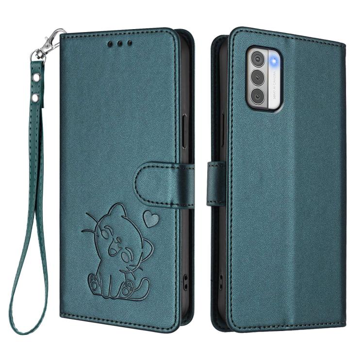 For Nokia G42 / G310 Embossed Heart Cat Leather Phone Case with Hand Strap