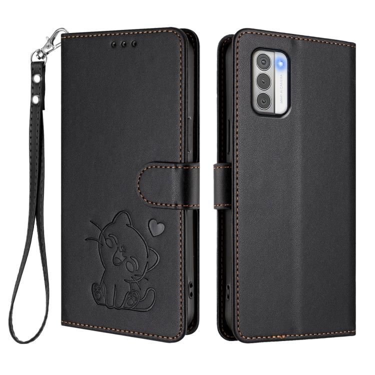 For Nokia G42 / G310 Embossed Heart Cat Leather Phone Case with Hand Strap
