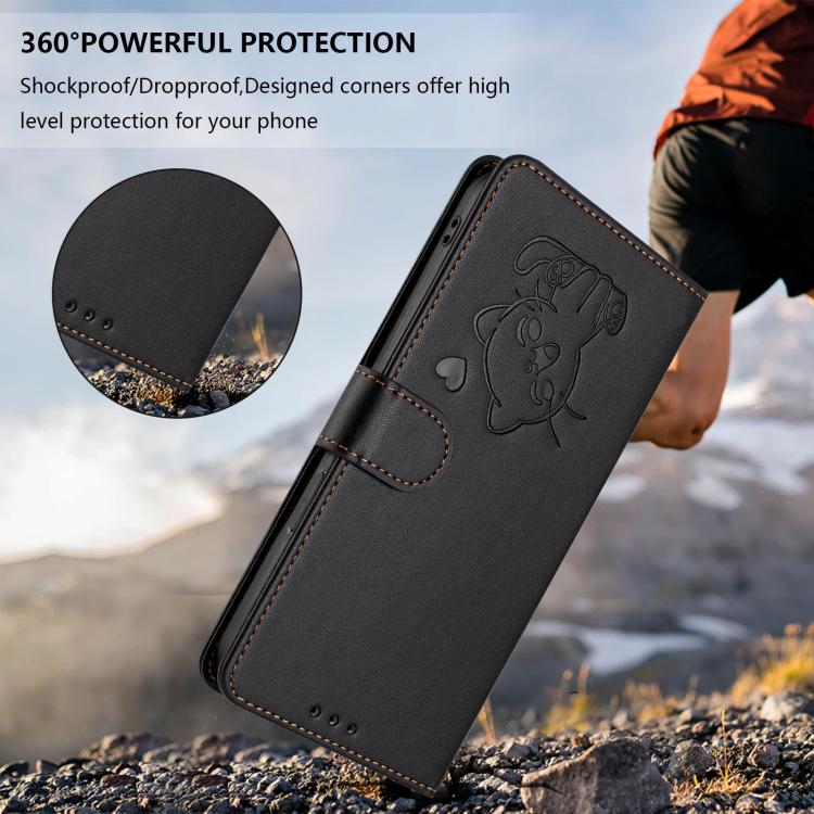 For Nokia G42 / G310 Embossed Heart Cat Leather Phone Case with Hand Strap