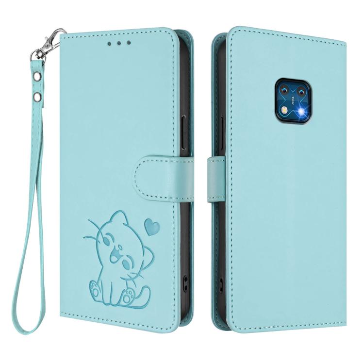 For Nokia XR20 Embossed Heart Cat Leather Phone Case with Hand Strap