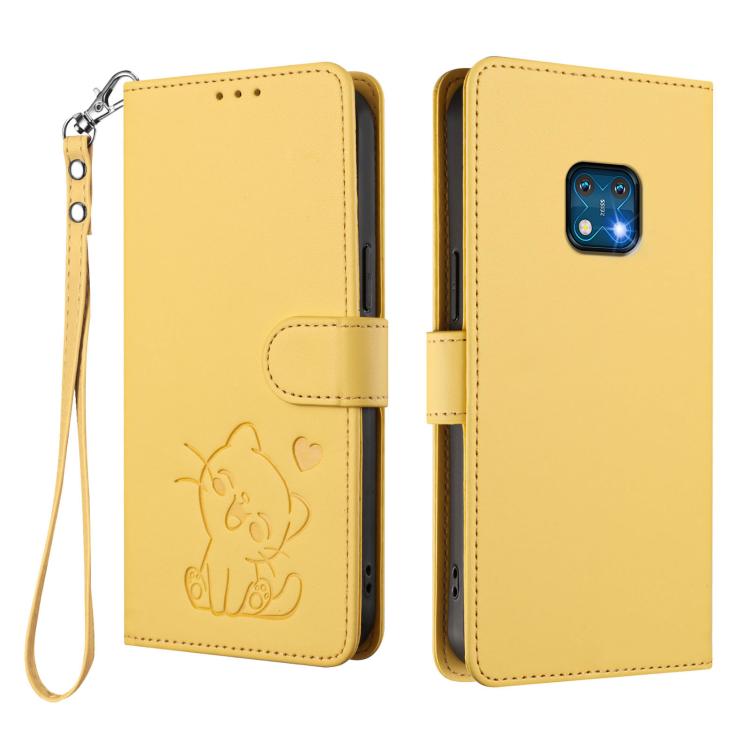 For Nokia XR20 Embossed Heart Cat Leather Phone Case with Hand Strap