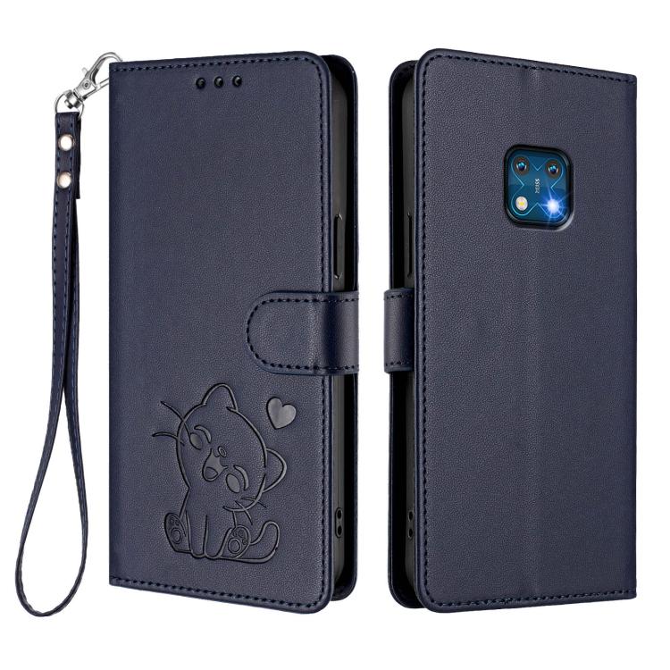 For Nokia XR20 Embossed Heart Cat Leather Phone Case with Hand Strap