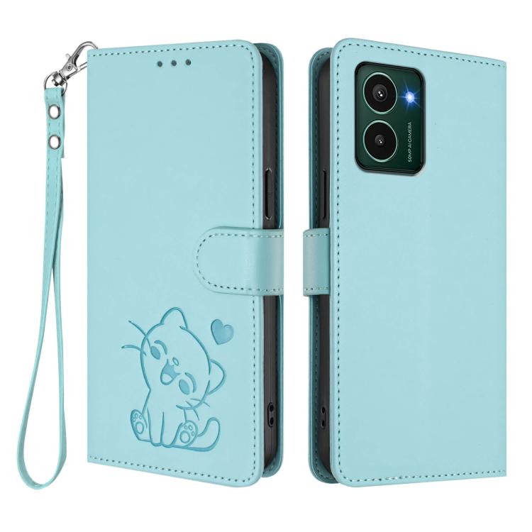 For HMD Pulse Pro / Pulse / Pulse+ Embossed Heart Cat Leather Phone Case with Hand Strap