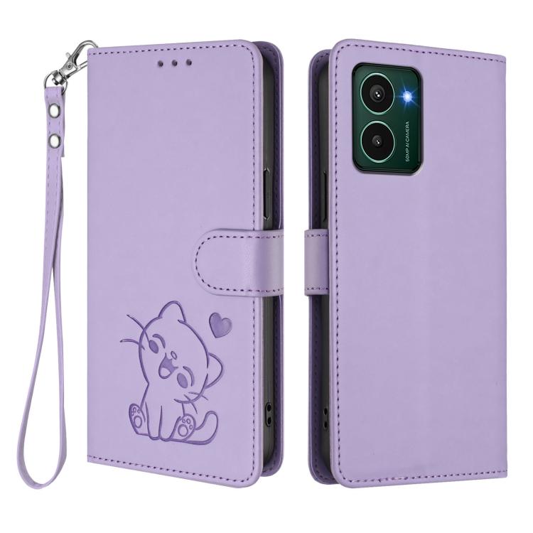 For HMD Pulse Pro / Pulse / Pulse+ Embossed Heart Cat Leather Phone Case with Hand Strap