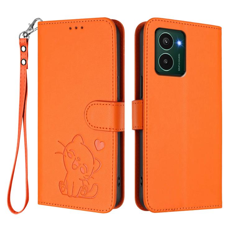 For HMD Pulse Pro / Pulse / Pulse+ Embossed Heart Cat Leather Phone Case with Hand Strap