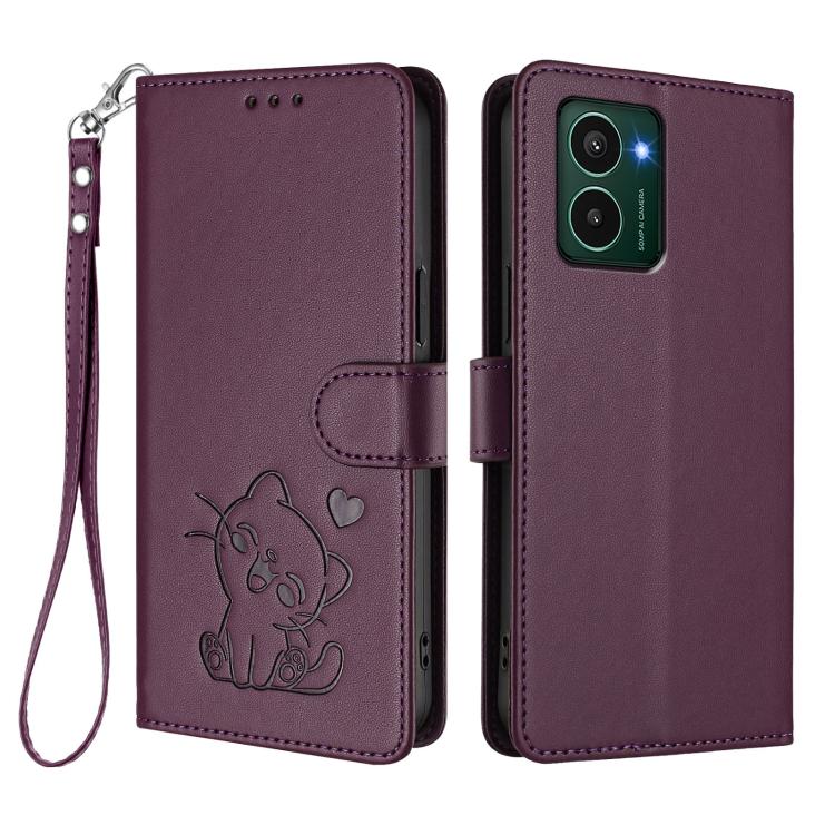 For HMD Pulse Pro / Pulse / Pulse+ Embossed Heart Cat Leather Phone Case with Hand Strap