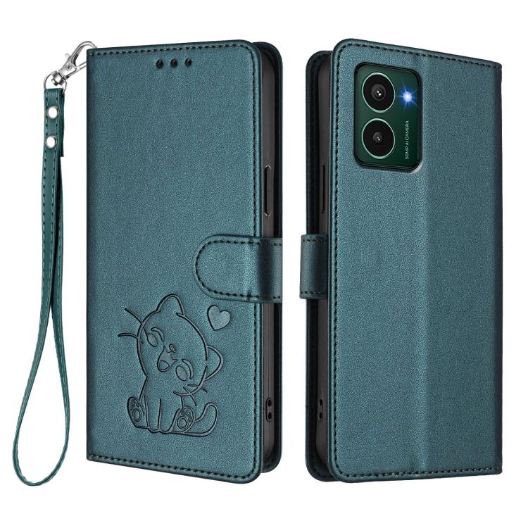 For HMD Pulse Pro / Pulse / Pulse+ Embossed Heart Cat Leather Phone Case with Hand Strap