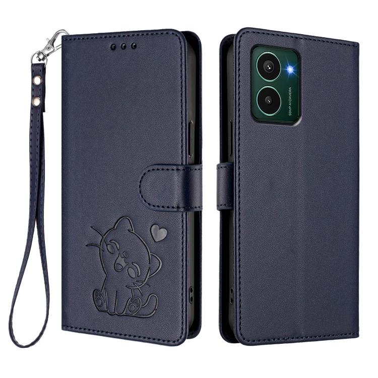 For HMD Pulse Pro / Pulse / Pulse+ Embossed Heart Cat Leather Phone Case with Hand Strap