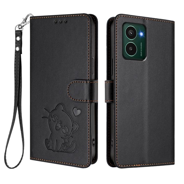 For HMD Pulse Pro / Pulse / Pulse+ Embossed Heart Cat Leather Phone Case with Hand Strap