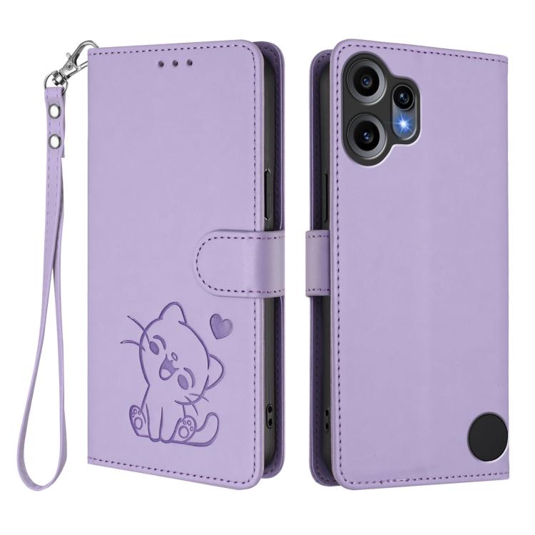 For Nothing CMF Phone 2 Pro Embossed Heart Cat Leather Phone Case with Hand Strap