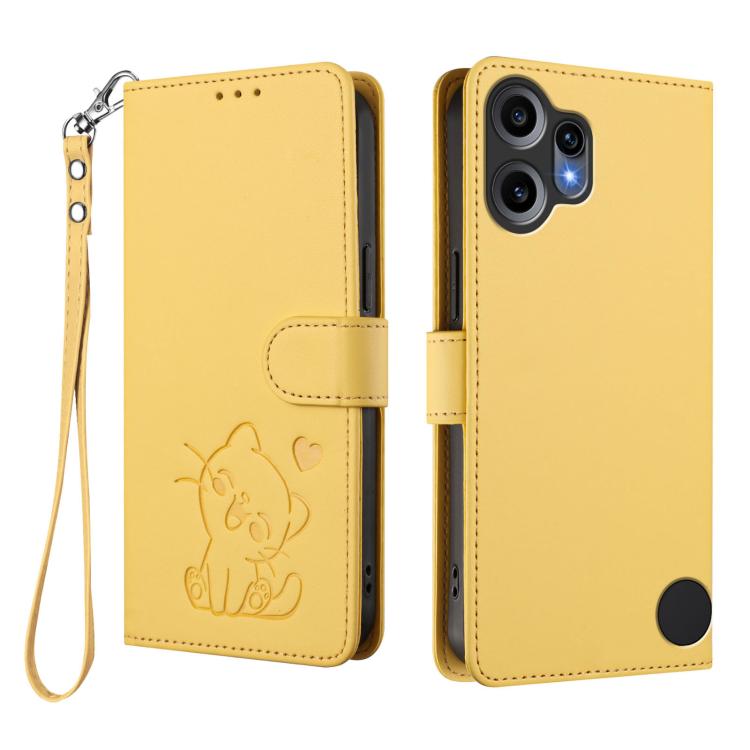 For Nothing CMF Phone 2 Pro Embossed Heart Cat Leather Phone Case with Hand Strap