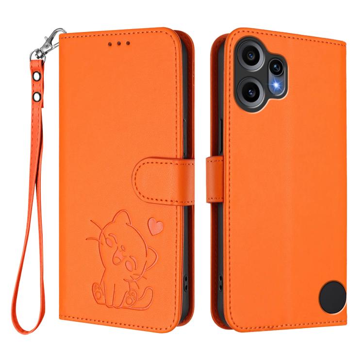 For Nothing CMF Phone 2 Pro Embossed Heart Cat Leather Phone Case with Hand Strap
