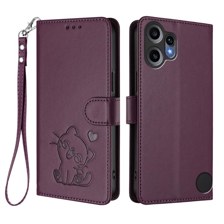 For Nothing CMF Phone 2 Pro Embossed Heart Cat Leather Phone Case with Hand Strap