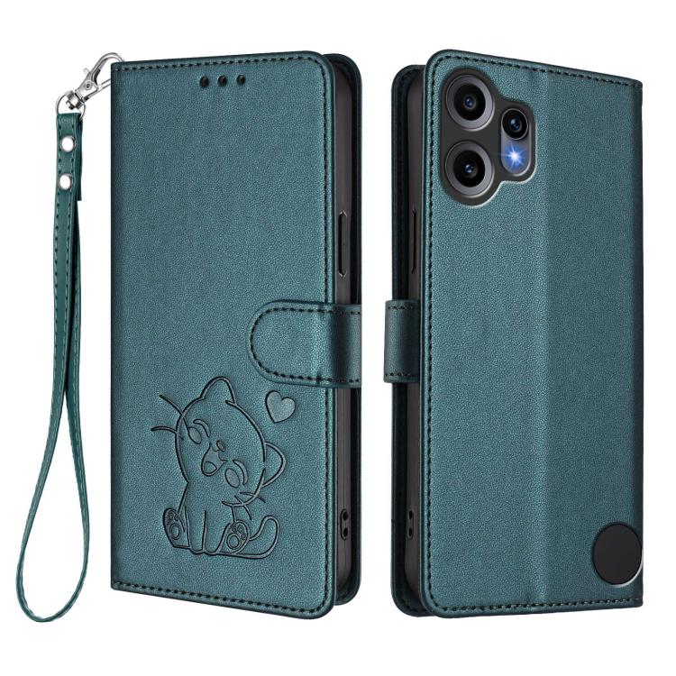 For Nothing CMF Phone 2 Pro Embossed Heart Cat Leather Phone Case with Hand Strap