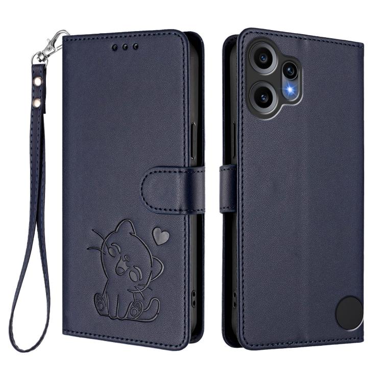 For Nothing CMF Phone 2 Pro Embossed Heart Cat Leather Phone Case with Hand Strap