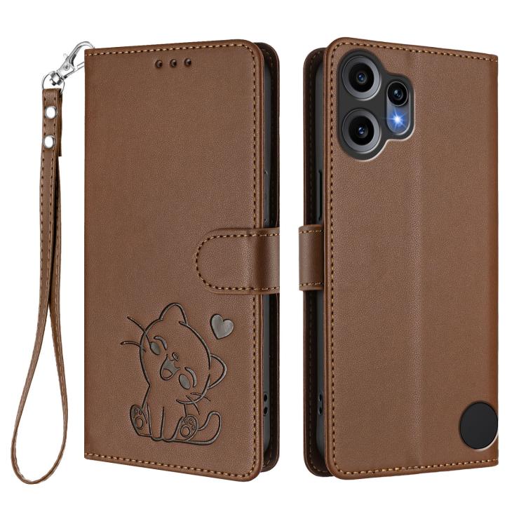 For Nothing CMF Phone 2 Pro Embossed Heart Cat Leather Phone Case with Hand Strap