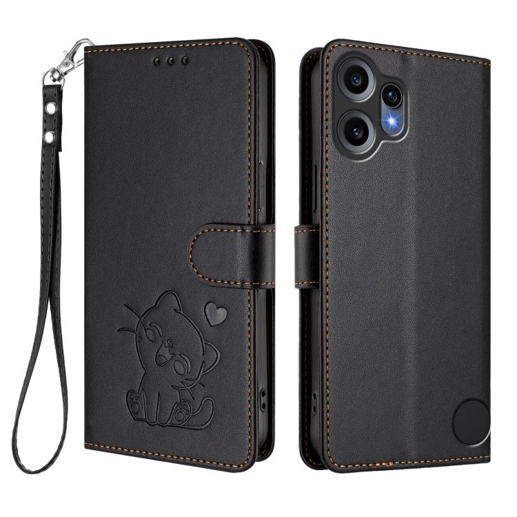 For Nothing CMF Phone 2 Pro Embossed Heart Cat Leather Phone Case with Hand Strap
