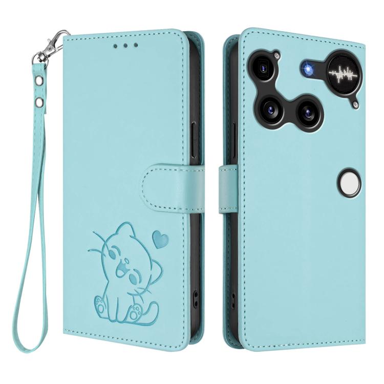 For Nothing Phone 3 Embossed Heart Cat Leather Phone Case with Hand Strap