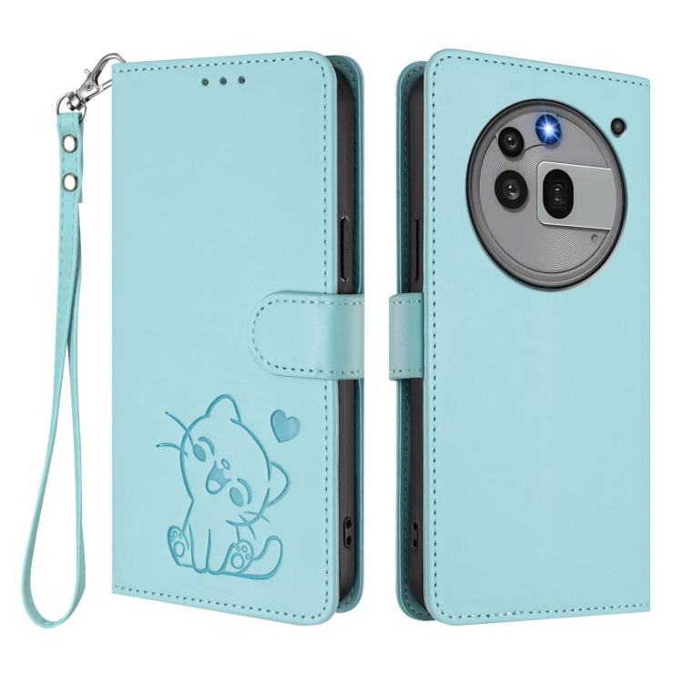 For Nothing Phone 3a Pro Embossed Heart Cat Leather Phone Case with Hand Strap
