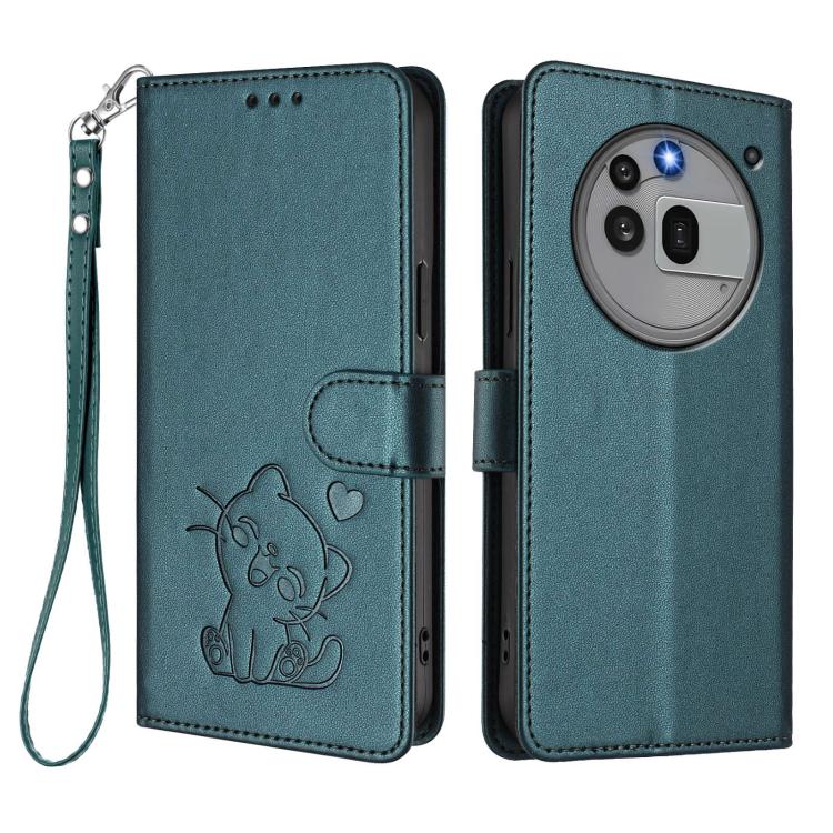 For Nothing Phone 3a Pro Embossed Heart Cat Leather Phone Case with Hand Strap