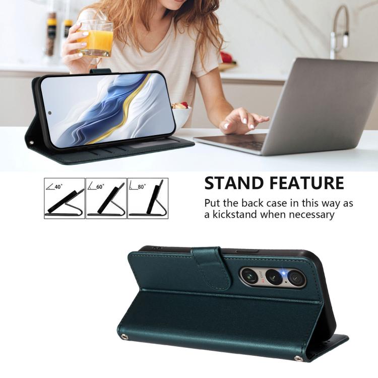 For Sony Xperia 1 VI Embossed Heart Cat Leather Phone Case with Hand Strap